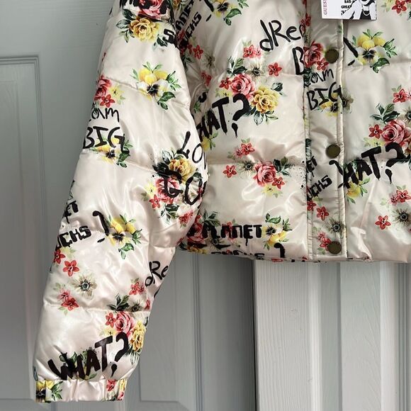 NWT GUESS x Brandalised Wilde Floral Graffiti Puffer Vest Convertible Jacket - Picture 10 of 15